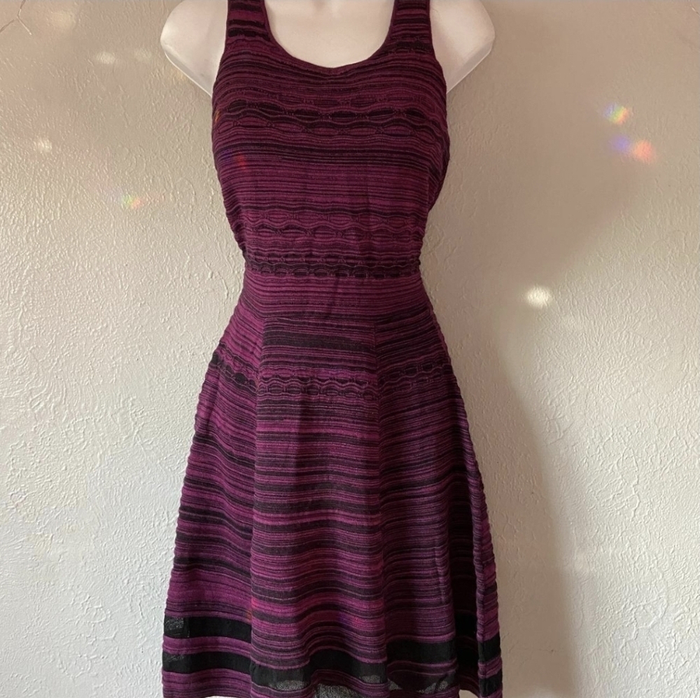 Jessica Simpson Purple Black Knitted Dress Ribbed Cinched Womens Size S NWT